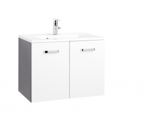 Held Möbel Bad Badezimmer WC Waschtisch Bologna in hochglanz weiß / graphitgrau 70 cm mit Türen inkl. Mineralgussbecken in weiß