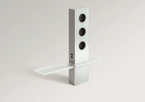 Sagemüller und Rohrer Energiebox Tower mit USB Anschluß in weißem Glas / Edelstahl
