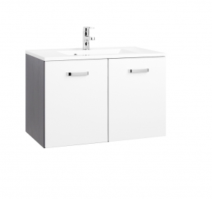 Held Möbel Bad Badezimmer WC Waschtisch Bologna in hochglanz weiß / graphitgrau 80 cm mit Türen inkl. Mineralgussbecken in weiß
