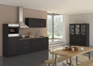 Held Möbel Küchenblock Rom 290 cm im Landhaus Stil grau matt ohne Elektrogeräte 627.1.6198