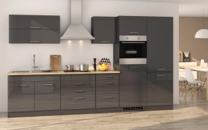 Held Möbel Küchenblock Mailand 350 cm grau hochglanz ohne Elektrogeräte mit Spüle 627.1.6211