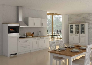 Held Möbel Küchenblock Rom 300 cm im Landhaus Stil weiß matt ohne Elektrogeräte 629.1.6197