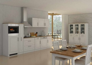 Held Möbel Küchenblock Rom 330 cm mit Apothekerschrank im Landhaus Stil weiß matt ohne Elektrogeräte 631.1.6197