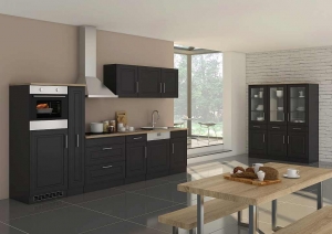 Held Möbel Küchenblock Rom 330 cm mit Apothekerschrank im Landhaus Stil grau matt ohne Elektrogeräte 631.1.6198
