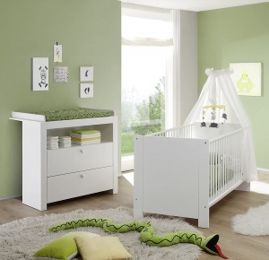 Trendteam Kinder Babyzimmer Olivia komplett 2-teilig in weiß mit Bett und Wickelkommode 155360601