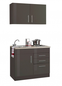 Held Möbel Singleküche Toronto 100 cm in graphit hochglanz mit Kochmulde und Einbauspüle in Edelstahl 973.6511