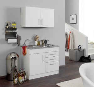 Held Möbel Singleküche Toronto 100 cm in weiß matt mit Kochmulde und Einbauspüle in Edelstahl 973.6513