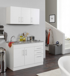 Held Möbel Singleküche Toronto 120 cm weiß matt mit Kochfeld und Einbauspüle in Edelstahl 978.6513