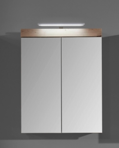 Trendteam Badezimmer Spiegelschrank Amanda 60 cm weiß hochglanz / Asteiche Nachbildung mit LED Beleuchtung 139340607