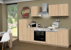 Menke Küchenblock mit Chrom Kochmulde und Geschirrspüler Classic 270 cm in Sonoma Eiche Nachbildung