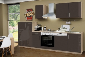 Menke Küchenblock mit Chrom Kochmulde und Geschirrspüler Premium 300 cm in lava glänzend