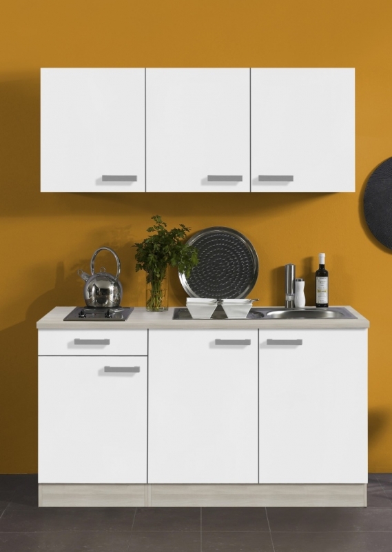 Edelstahl breit und cm Jaka in matt Singleküche mit Kochmulde Einbauspüle weiß in Optifit Genf 150