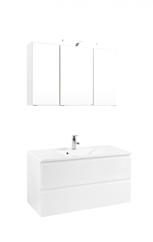 Set Cardiff inkl. 2-teilig Badezimmer 100 cm WC in in Möbel Waschtisch Bad Held Mineralgussbecken hochglanz weiß weiß