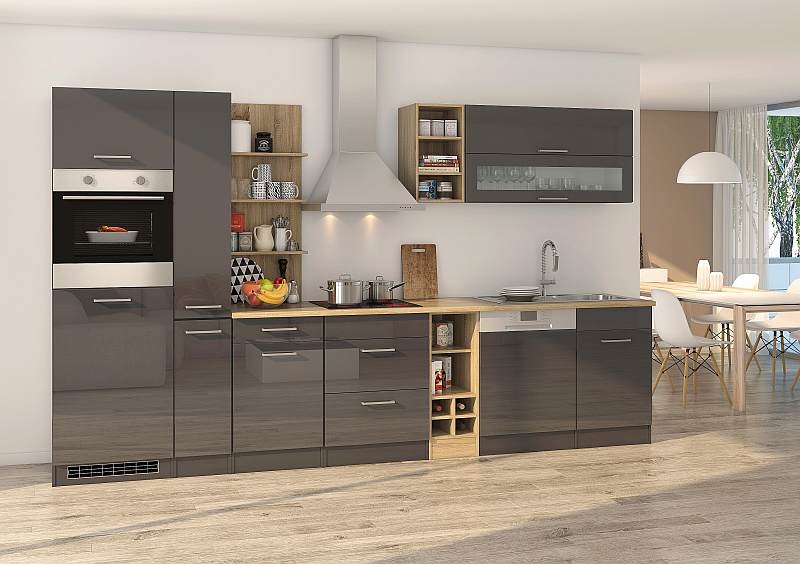 Held Möbel Küchenblock Mailand cm grau Elektrogeräte Apothekerauszug ohne hochglanz mit 340