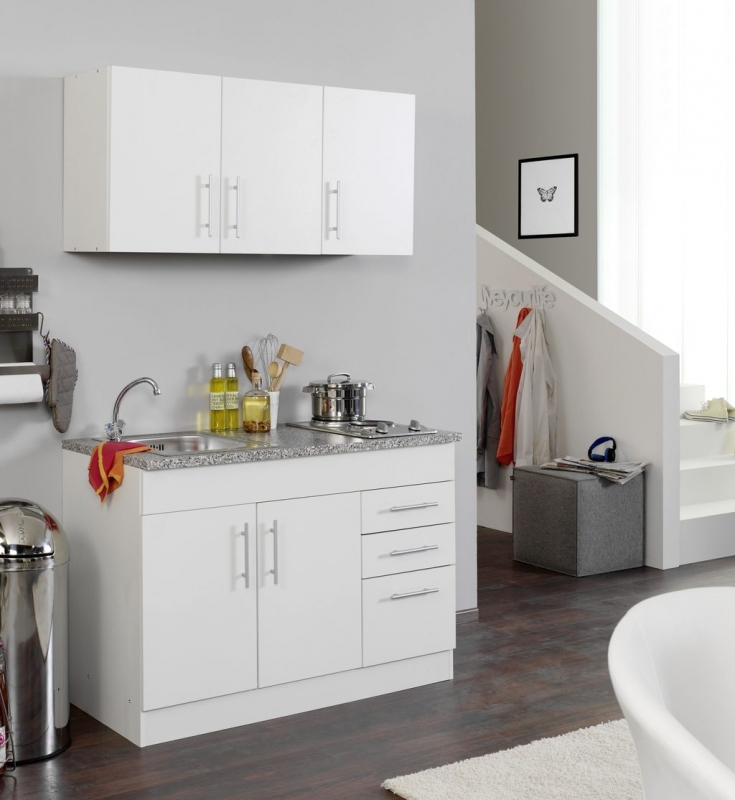 Held Möbel Singleküche Toronto 120 cm weiß matt mit Kochfeld und  Einbauspüle in Edelstahl | Tischplatten