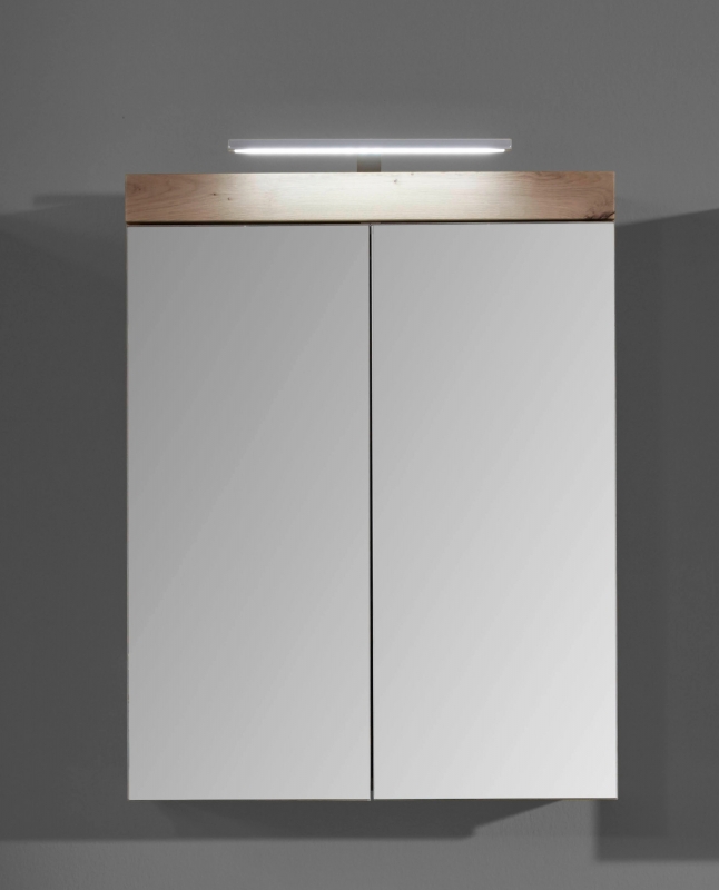 Trendteam Badezimmer Spiegelschrank Amanda Asteiche cm 139340607 mit weiß / 60 Beleuchtung hochglanz Nachbildung LED