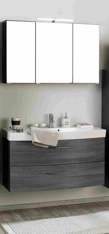 Held Möbel Bad Badezimmer WC Waschtisch Set Florida 100 cm 2-teilig mit  Vollauszügen in Eiche Rauchsilber Nachbildung inkl. Mineralgussbecken in  weiß