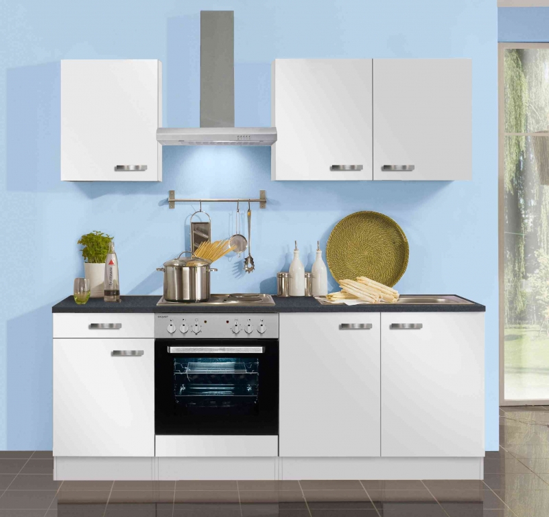 Optifit Jaka Küchenzeile Lagos 210 cm in weiß glänzend mit Spüle ohne  Elektrogeräte 2136OE-9+
